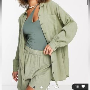 ASOS Button Up Beach Shirt in Khaki US 10 / L